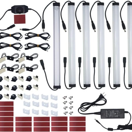  Litever 6-Pack Under Cabinet Light Bar Kit and all its accessories