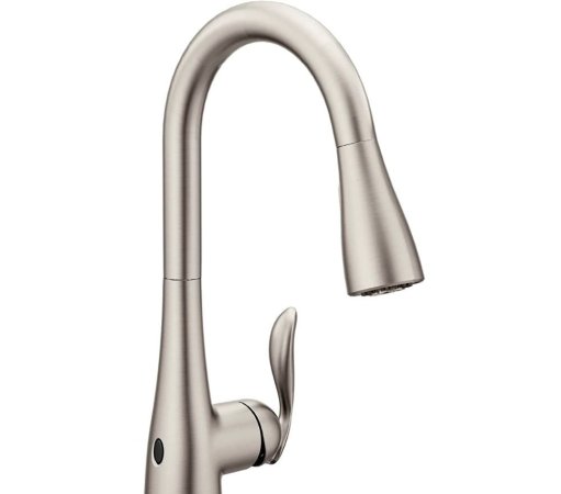  The Moen Arbor Motionsense Wave One-Handle Kitchen Faucet on a white background.