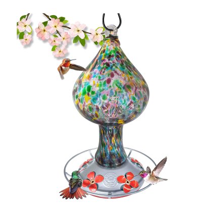 Grateful Gnome Glass Hummingbird Feeder on a white background