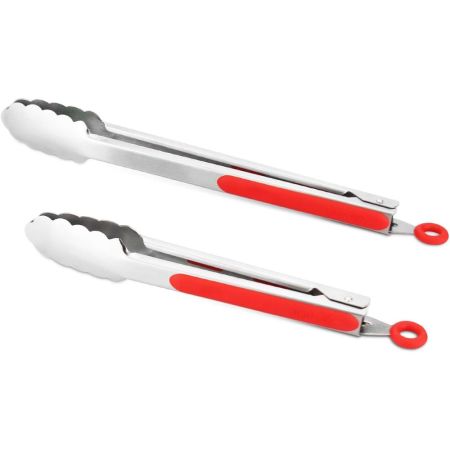  A set of the Allwin-Houseware W 304 Stainless Steel Tongs on a white background.