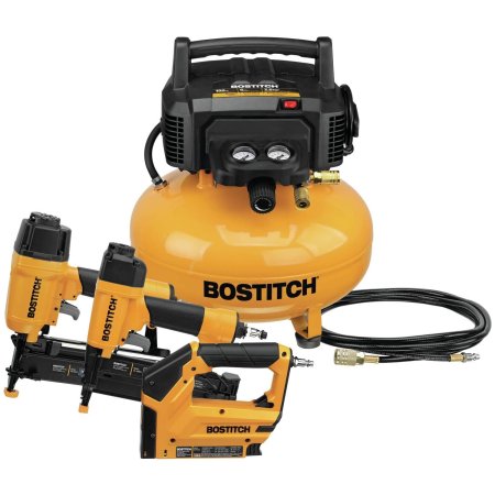  The Bostitch 3-Tool Air Compressor Combo Kit on a white background.