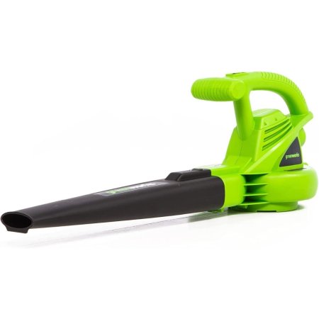  The Greenworks 7 Amp Single Speed Electric 160 MPH Blower on a white background.