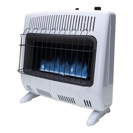  White square, freestanding vent-Free Blue Flame Natural Gas Heater on white background