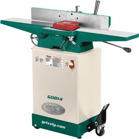  The Grizzly Industrial G0814 Jointer With Cabinet Stand on a white background.