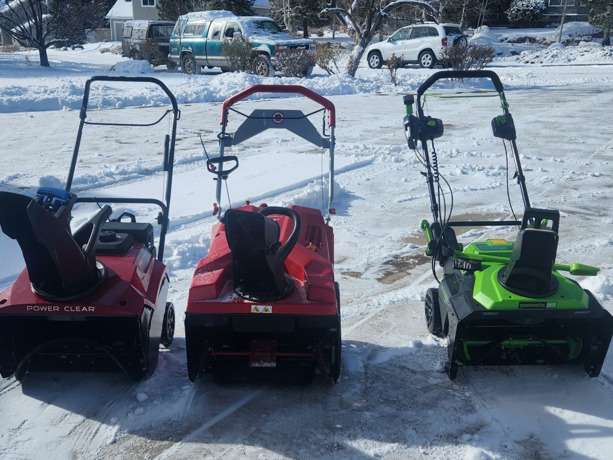 top three of the best snow blower options set in a driveway