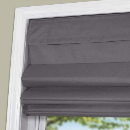  The Arlo Blinds Cordless Fabric Roman Shades partially covering a window.