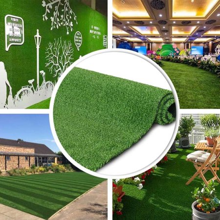  Roll of Petgrow Synthetic Artificial Grass Turf in the middle with four other pictures of it installed in different places