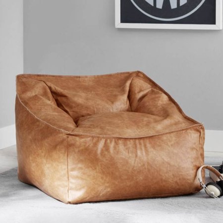  The Best Bean Bag Chair Option: Pottery Barn Vegan Leather Caramel Modern Lounger