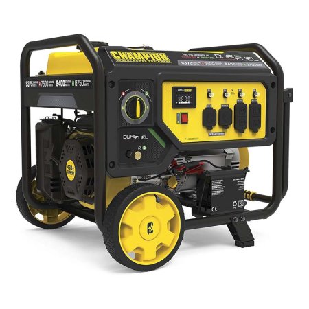  Black and yellow Champion 7500-Watt Dual-Fuel Generator on white background