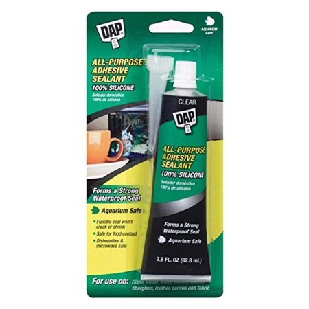  A green and black tube of DAP All-Purpose 100% Silicone Adhesive Sealant in its packaging on a white background.