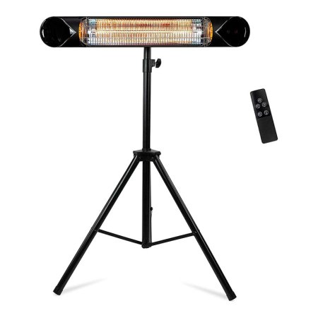  The Briza Infrared Carbon Heater and its remote on a white background.