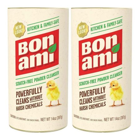  Two cans of Bon Ami Scratch-Free Powder Cleanser on a white background.