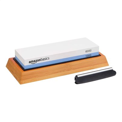 The Amazon Basics Whetstone Knife Sharpening Stone on a white background.