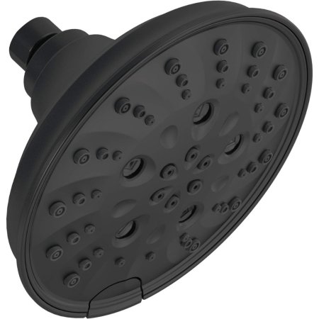  The Delta H20Kinetic 5-Setting Raincan Shower Head on a white background.