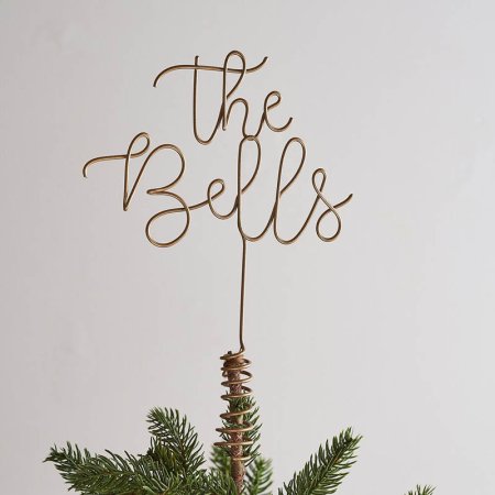  The The LetterLoftUK Personalized Wire Tree Topper on a tree with a white wall in the background.