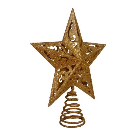  The Kurt Adler Gold Glittered 5-Point Star Treetop on a white background.