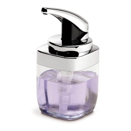  The Simplehuman Square Push Pump Soap Dispenser partially filled with lavender-colored soap.