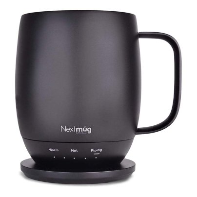 A charcoal Nextmug Self-Heating Temperature-Controlled Mug on a white background.