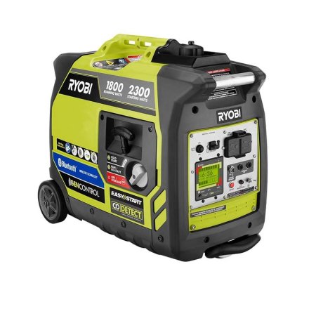  Yellow and gray Ryobi 2300-Watt Bluetooth Inverter Generator on white background