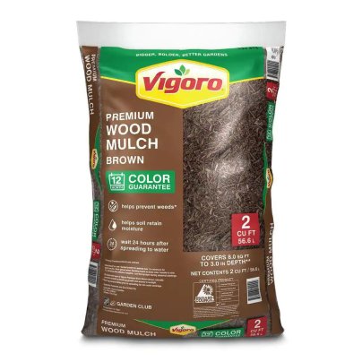 Vigoro Bagged Premium Brown Wood Mulch on a white background