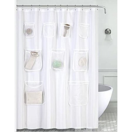  Mrs Awesome Fabric Shower Curtain with 9 Mesh Pockets