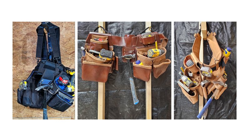 collage of the best framing tool belts