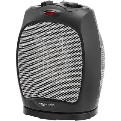 The Amazon Basics 1,500-Watt Oscillating Ceramic Heater on a white background.