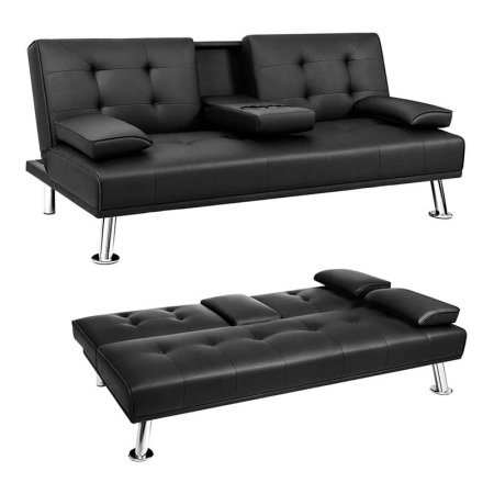  The Best Guest Bed Option: Flamaker Futon Sofa Bed Modern Faux Leather Couch