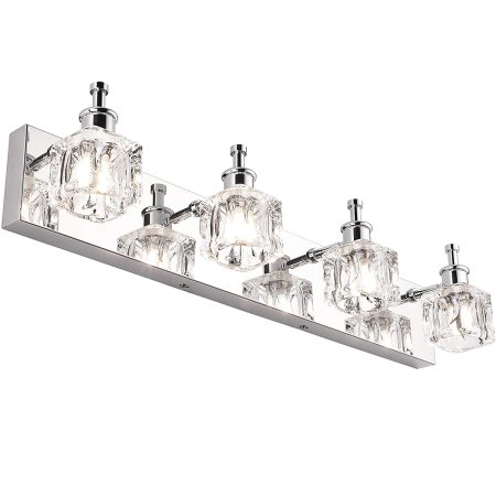  The Presde Modern Chrome Crystal Bath Vanity Lighting on a white background.