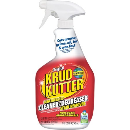  Red and white spray bottle of Krud Kutter Original Cleaner & Degreaser on white background