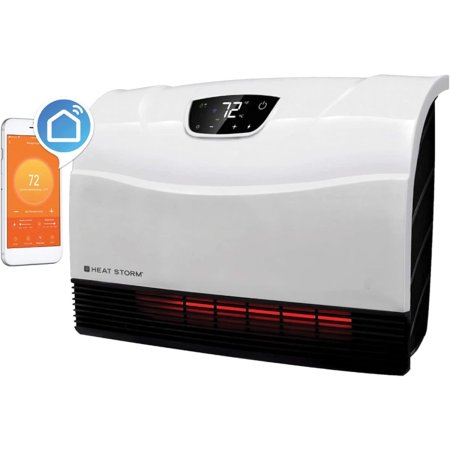  Heat Storm HS-1500-PHX-WIFI Infrared Heater with a smartphone on a white background