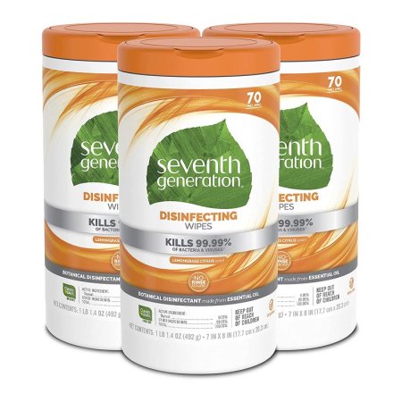  Three Tubs of Seventh Generation Disinfecting Multi Surface Wipes on white background