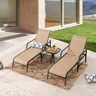 The Best Patio Chairs Option: Lokatse Home 3-Piece Metal Chaise Lounge Set