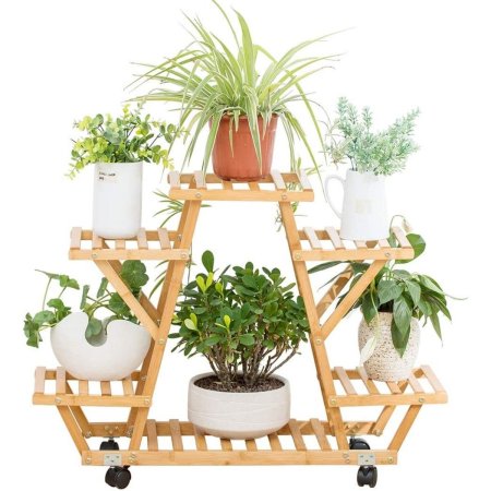  The Best Indoor Plant Stands Option: COPREE Bamboo Rolling 6 Tier Plant Stand Rack