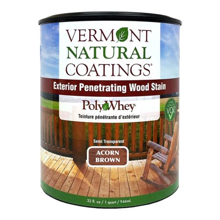 A can of Vermont Natural Coatings PolyWhey Exterior Stain on a white background.