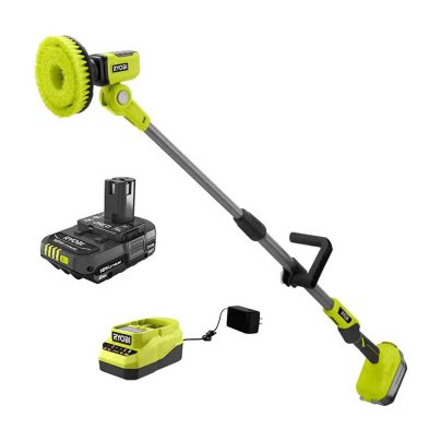 Ryobi One+ 18V Cordless Telescoping Power Scrubber on white background