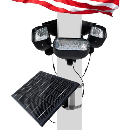  The Karliobe Adjustable Solar Flagpole Light on a flagpole with the American flag.