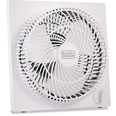  The Black+Decker box fan on a white background