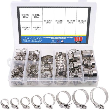  Best Hose Clamps Options: Glarks 100Pcs Adjustable 8-44mm Range