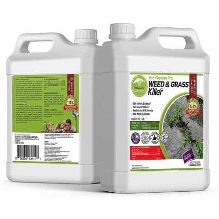  2 containers of Eco Garden Pro Organic Vinegar Weed & Grass Killer on a white background