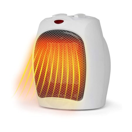  The Black+Decker Personal Electric Desktop Heater on a white background with orange lines emitting from it to mimic warmth.