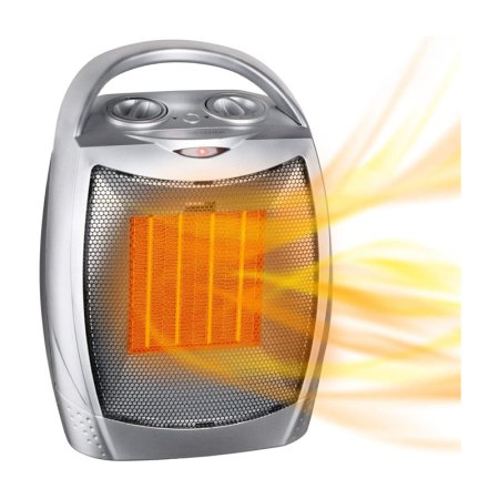  The GiveBest Portable Space Heater with an illustration of orange shapes emitting from it to give the idea of warmth.