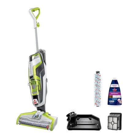  The Bissell CrossWave Wet Dry Vac with brush roll, cleaner, accessories on white background