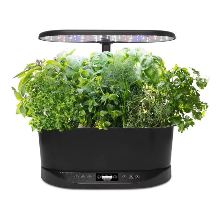  The AeroGarden Bounty Hydroponic System growing a full tray of lush herbs on a white background.