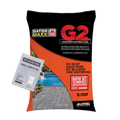 The Best Polymeric Sand Option: Alliance Gator Maxx G2 InteThe Alliance Gator Maxx G2 Intelligent Polymeric Sand in its bag on a white background. Polymeric Sand