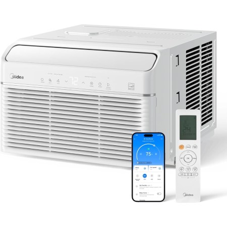  The Midea 12,000 BTU Smart Window Air Conditioner on a white background