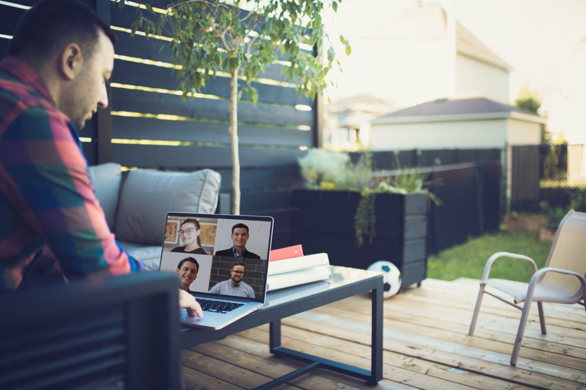 Video conferencing from his backyard