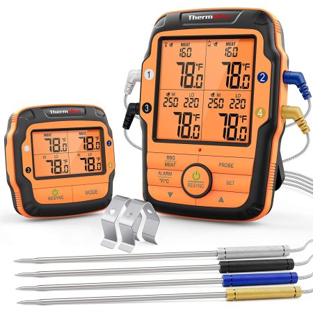  The ThermoPro TP27 Long-Range Wireless Meat Thermometer on a white background.