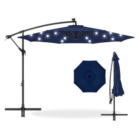  Best Choice Products Solar LED Offset Patio Umbrellas, folded and unfolded