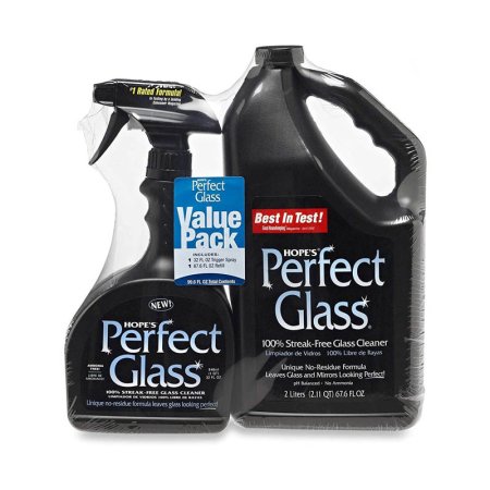  A spray bottle and refill of Hope’s Perfect Glass Cleaner on a white background.